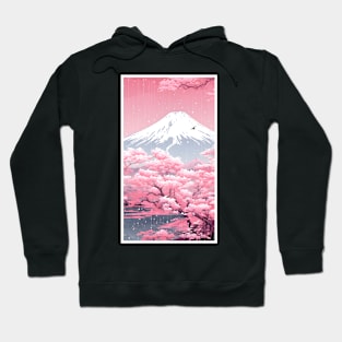 Cherry Pink Mount Fuji Japanese White Border Aesthetic Hoodie